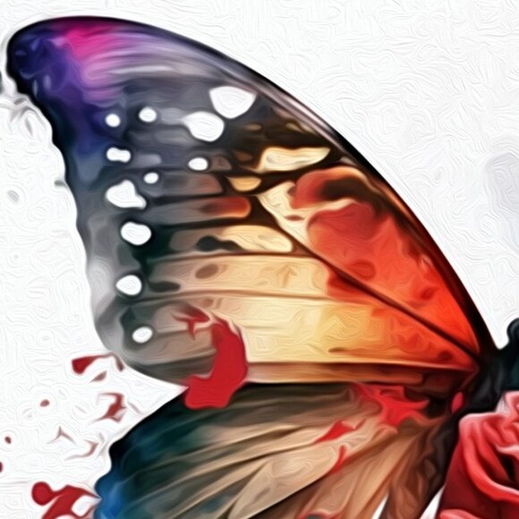 Butterfly with a Single Red Rose Watercolor Oil Painting Art Print - Picture 5 of 7